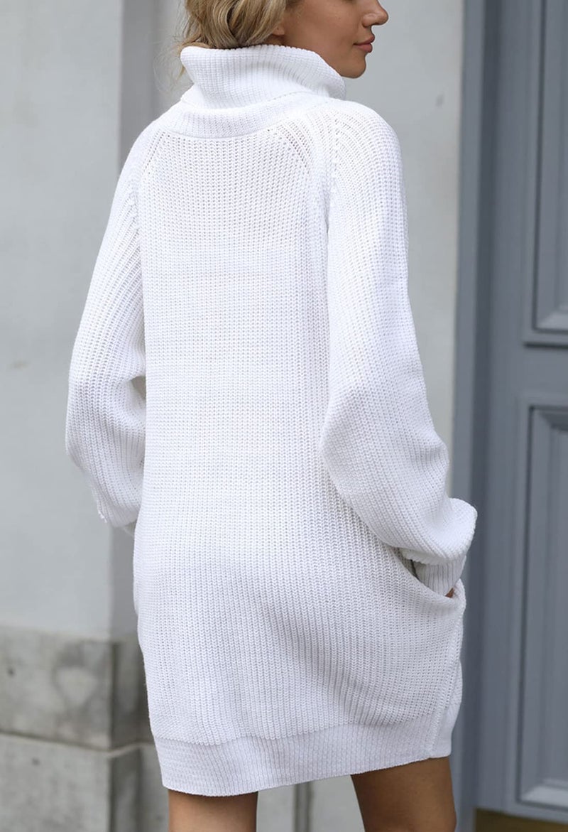 Pink Queen Women's Loose Turtleneck Oversize Long Pullover Sweater Dress White L - Image 3